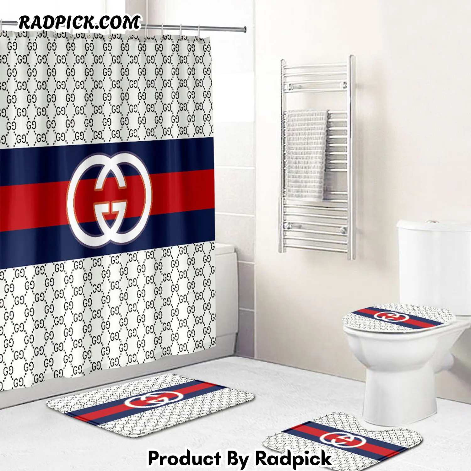 Gucci bath mat sets gray and black white logo full shower curtain v1  rp387832